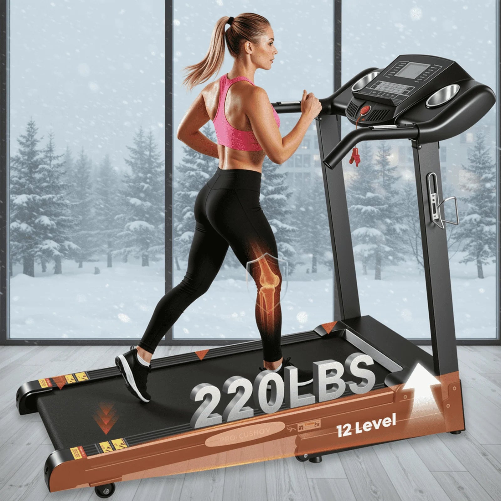 Naipo 12Level Treadmill Auto Incline 2.5HP Folding Treadmill for Home with LCD Monitor 220Lbs 8.5 Mph Speed Range