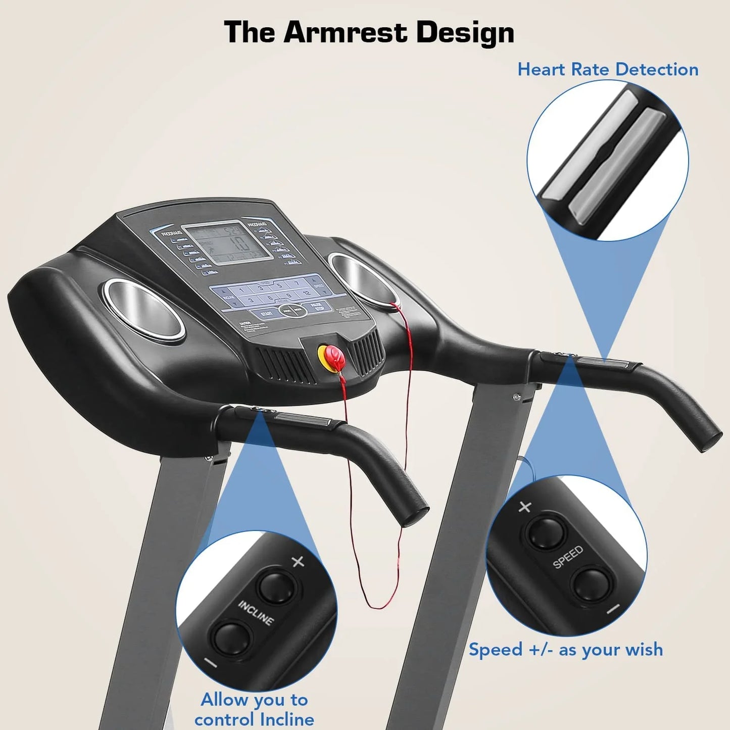 Naipo 12Level Treadmill Auto Incline 2.5HP Folding Treadmill for Home with LCD Monitor 220Lbs 8.5 Mph Speed Range