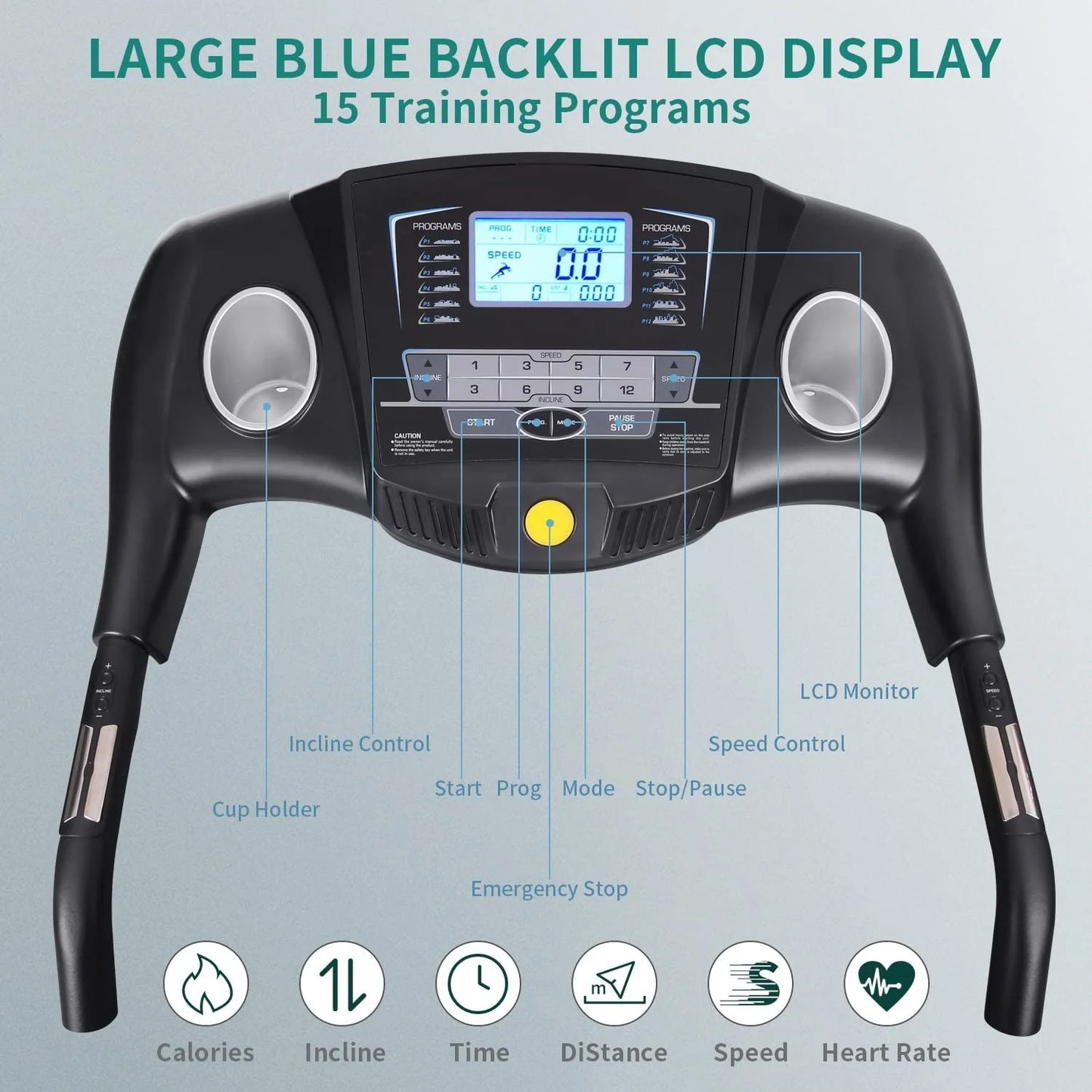 Naipo 12Level Treadmill Auto Incline 2.5HP Folding Treadmill for Home with LCD Monitor 220Lbs 8.5 Mph Speed Range