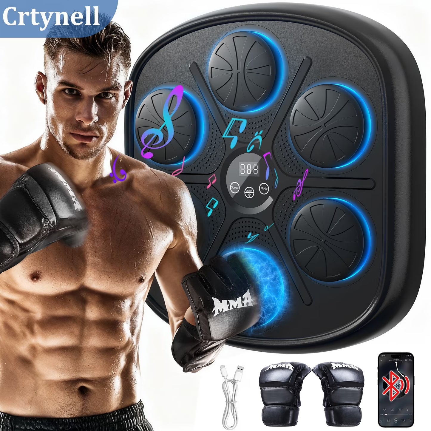 Upgraded Adult Smart Music Boxing Machine, Boxing Music Fitness Machine with Smart Display and Boxing Gloves, Smart Boxing Machine Wall-Mounted Music for Home and Gym (Black)