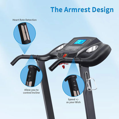 Naipo 12Level Treadmill Auto Incline 2.5HP Folding Treadmill for Home with LCD Monitor 220Lbs 8.5 Mph Speed Range