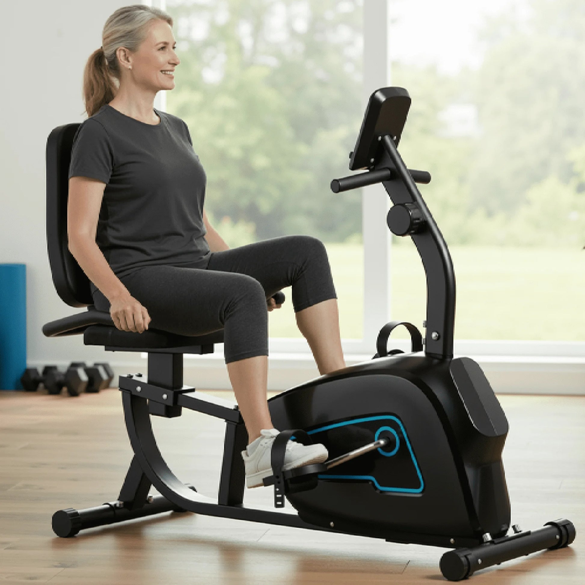 Exercise Bike Indoor Recumbent Exercise Bike Stationary with Adjustable Seat and 8 Resistance Level Seat Height Adjustment