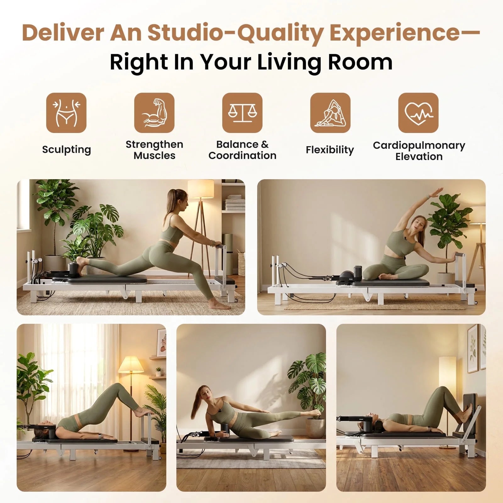 Foldable Pilates Equipment for Home Workouts,Balanced Body Pilates Reformer Machine for Home and Gym, Pilates Exercise Equipment with Jump Board, Pilates Box Set